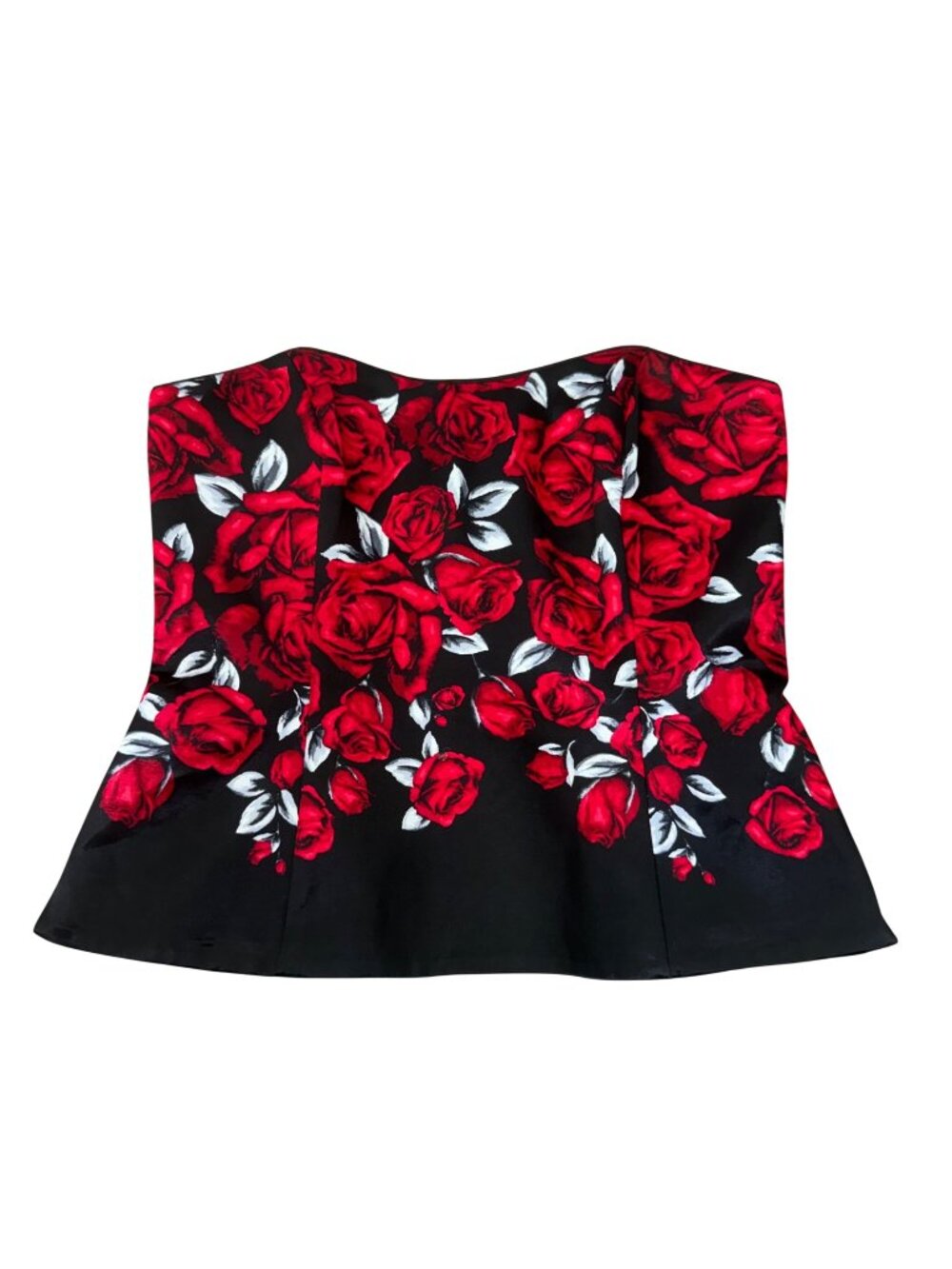 White House Black Market Red Rose Floral Strapless Bustier Top SZ 6 Cotton Blend